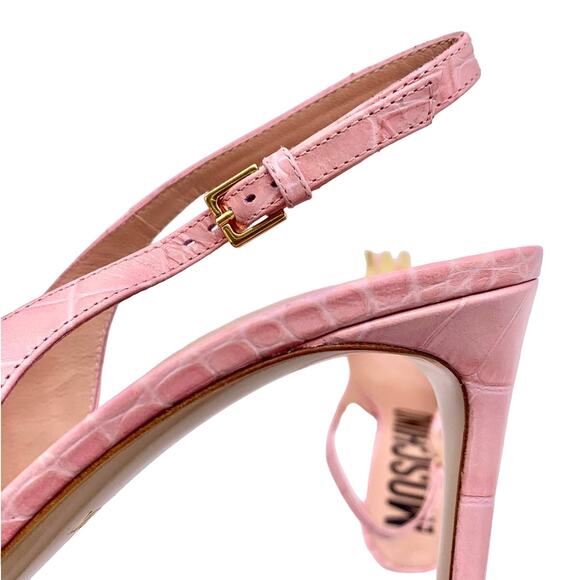 Moschino Couture Croc Embossed Leather M Slingback Pointed Heels Pink Gold 38.5 - Picture 9 of 13